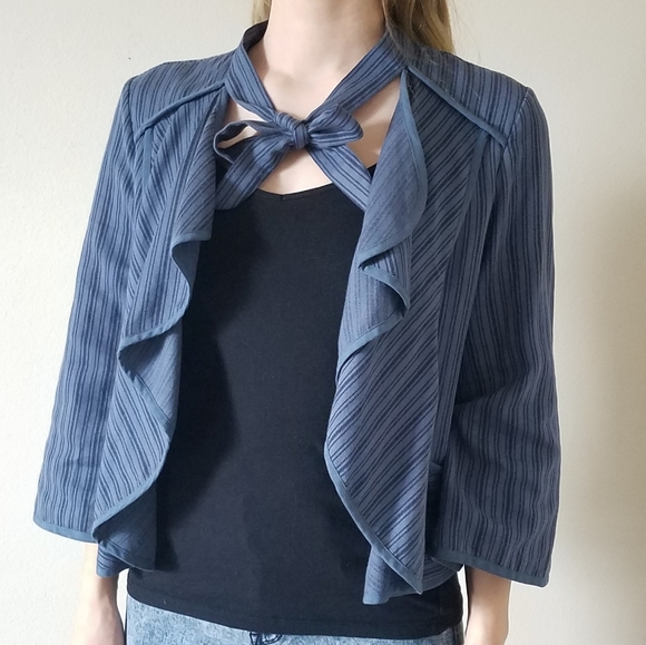 CAbi Jackets & Blazers - CAbi lightweight blue striped top with bowtie